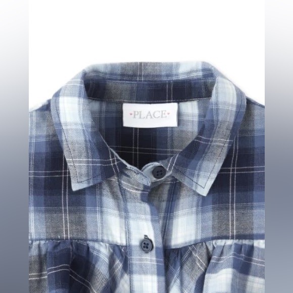 The Children's Place Girls Lake Blue Plaid Cold Shoulder Shirt Dress. Size 5/6 - Picture 6 of 12